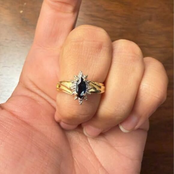 14k Solid Gold Natural Sapphire and Diamond Ring - Picture 3 of 4